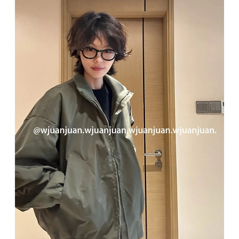 『WJUANJUAN』秋美式高街中性风立领飞行夹克男女短款宽松百搭外套