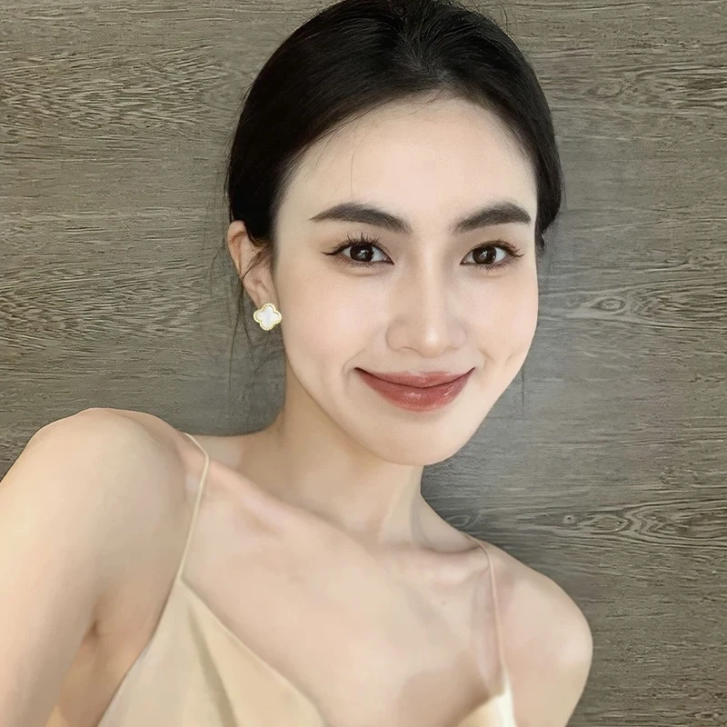 合金亚克力耳饰 新疆包邮- S098A贝壳白四花耳钉