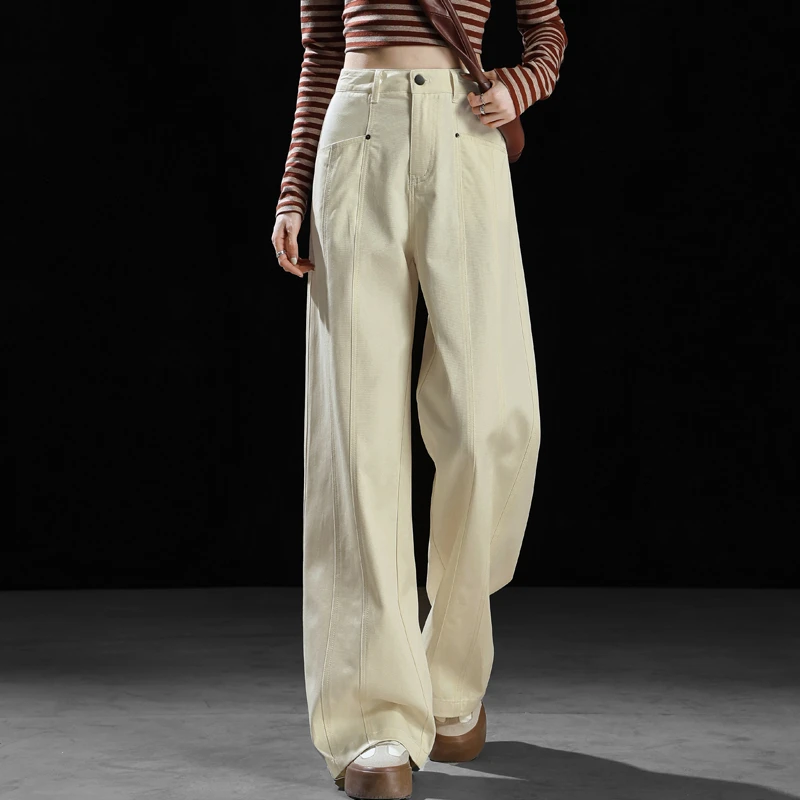 设计感中缝直筒裤女2025新款春夏薄款莱赛尔牛仔裤阔腿宽松拖地裤