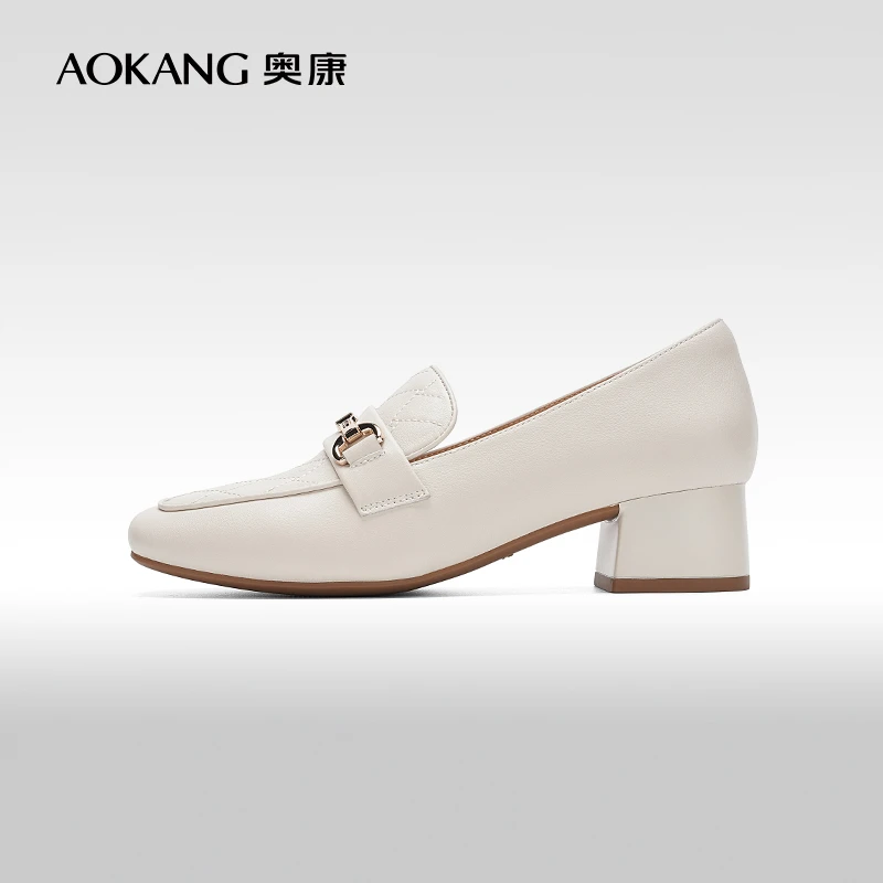 女鞋 2025春季新款时尚真皮浅口单鞋粗跟小皮鞋