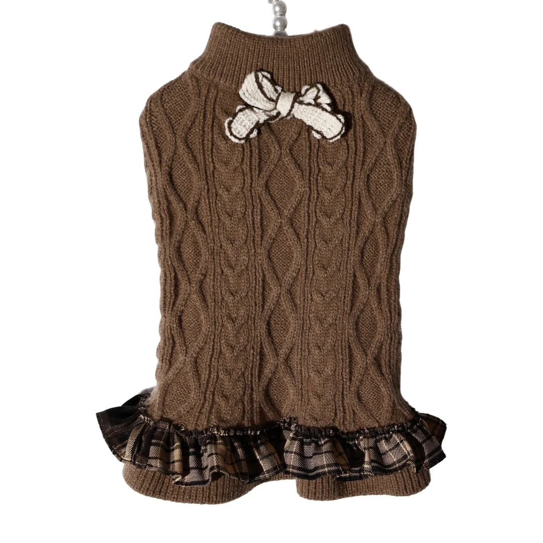 冬季美拉德格纹狗狗情侣装泰迪连衣裙花边宠物衣服