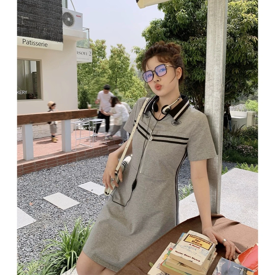 晶咕白标~女高返校日～美式学院风连衣裙夏季日常气质休闲时尚裙子