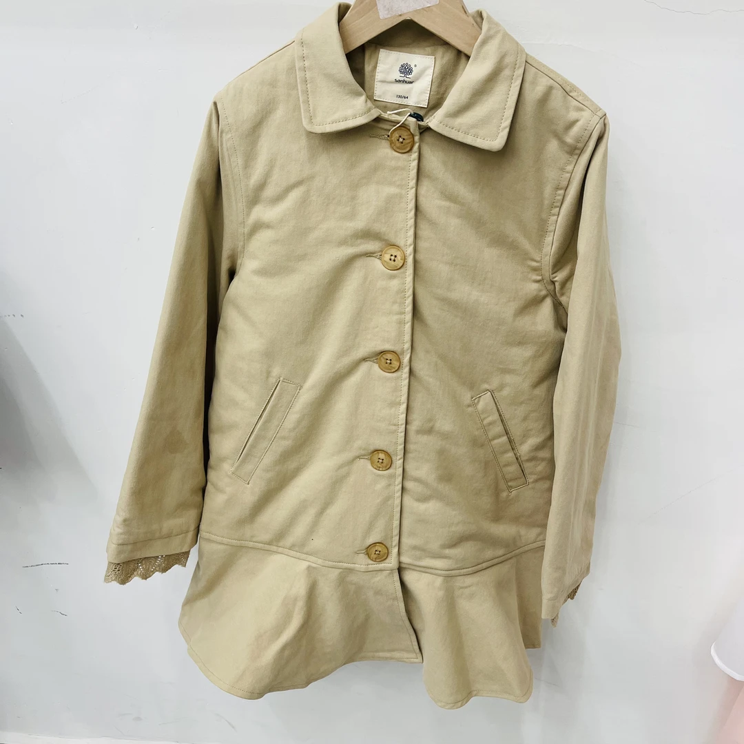 休闲风风衣纯色长袖童装灰色春秋拼接英伦风单排扣85210665