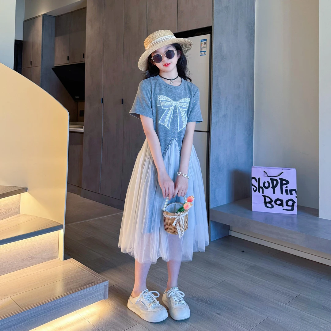 初中生女孩夏季网纱连衣裙2025新款今年流行爆款中大童夏日T恤裙