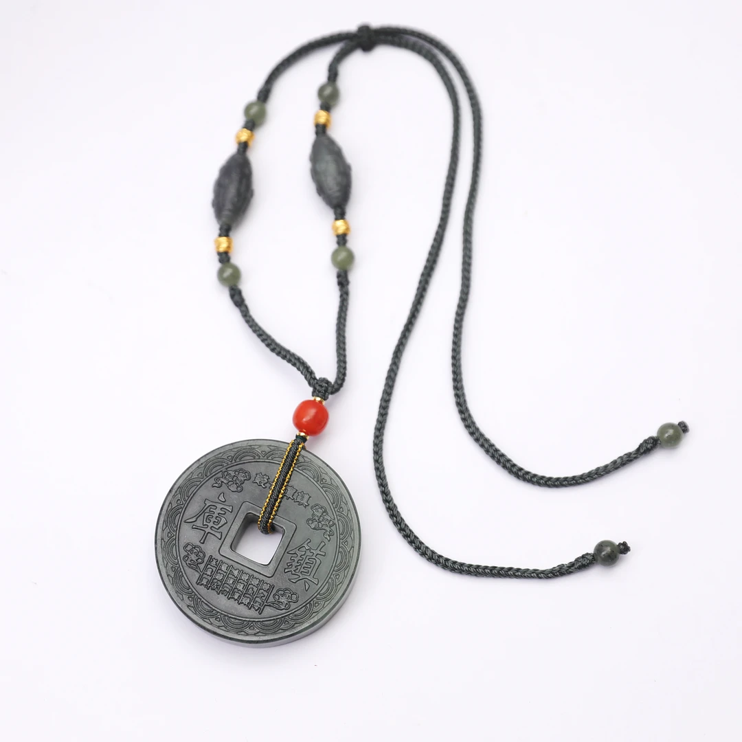 预售新疆和田玉墨绿库镇招财进宝（双面）RB243042尺寸约60mm