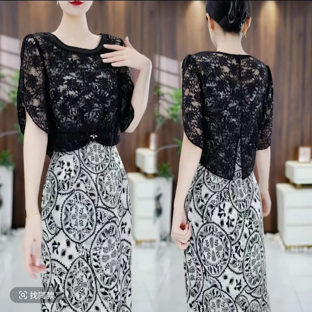 两件套连衣裙2025夏季新款女时尚遮肚子显瘦罩衫上衣套装