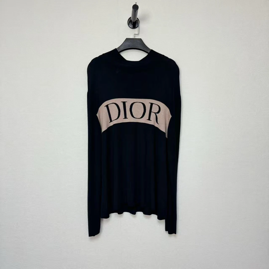未使用 DIOR/迪奥 蓝黑色拼接款大logo长袖/M