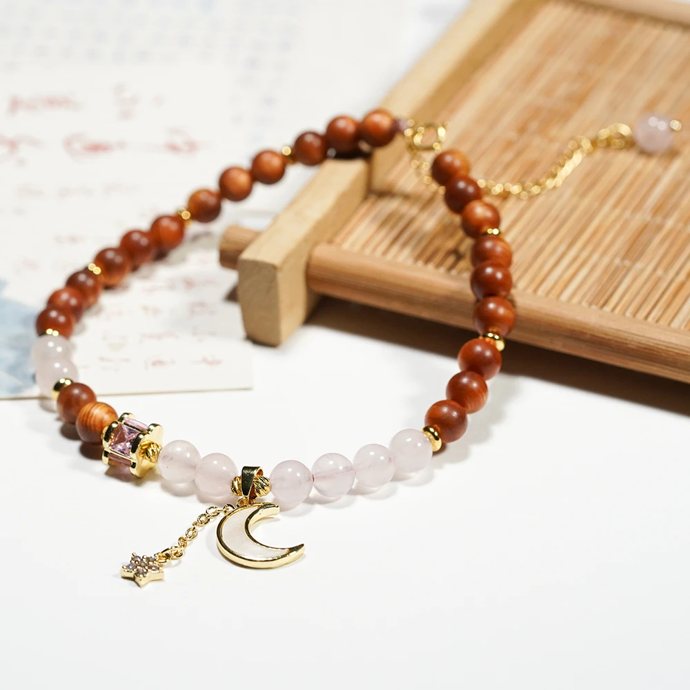 崖柏柏木星月提溜月牙脚链6MM单圈手串 Q1