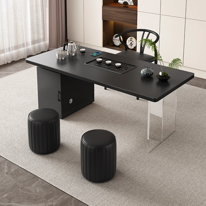 亚克力悬浮茶桌阳台家用茶台现代极简风烧水壶一体轻奢茶桌椅组合