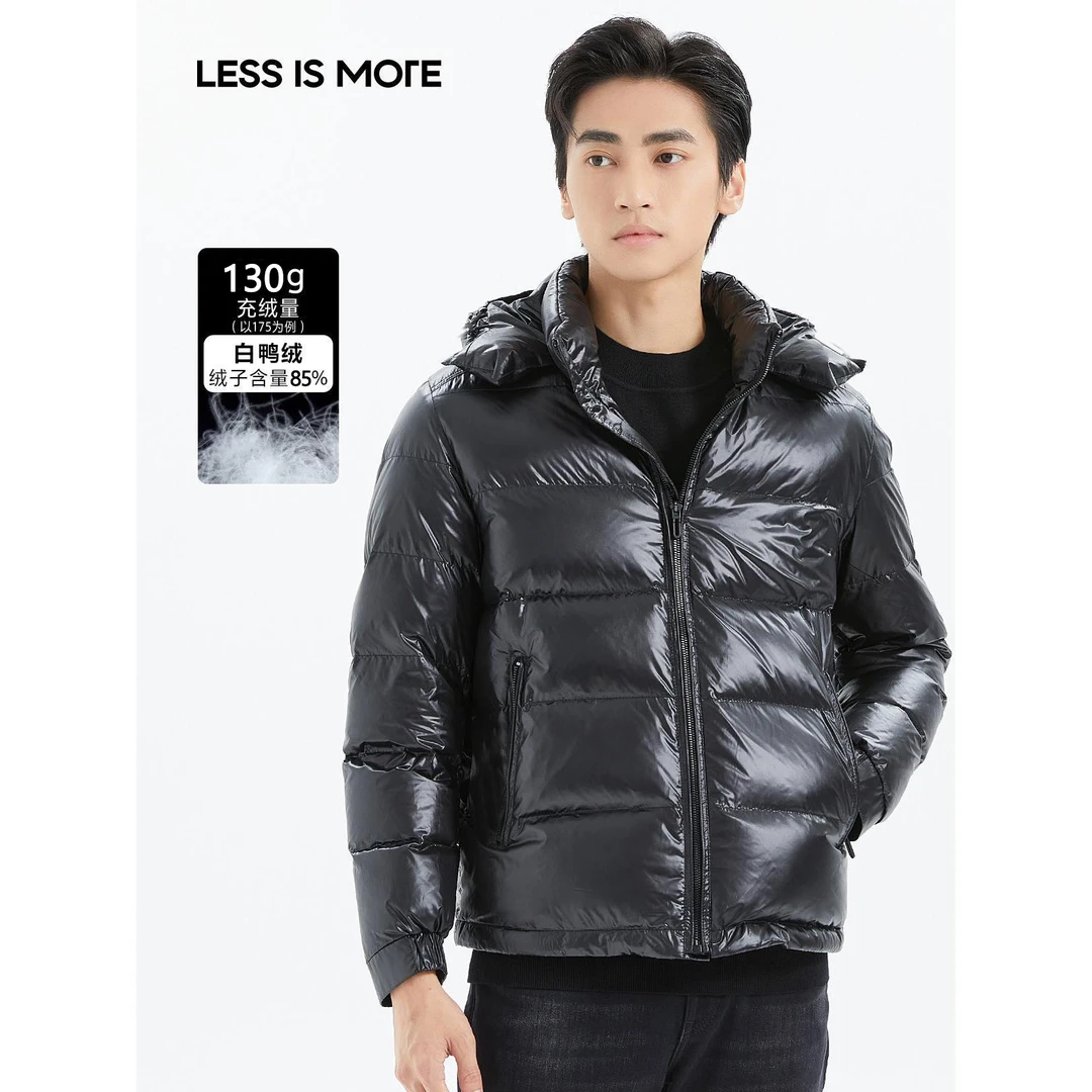 利郎【黑金羽绒】羽绒茄克黑色保暖冬季加厚连帽可拆卸休闲男士