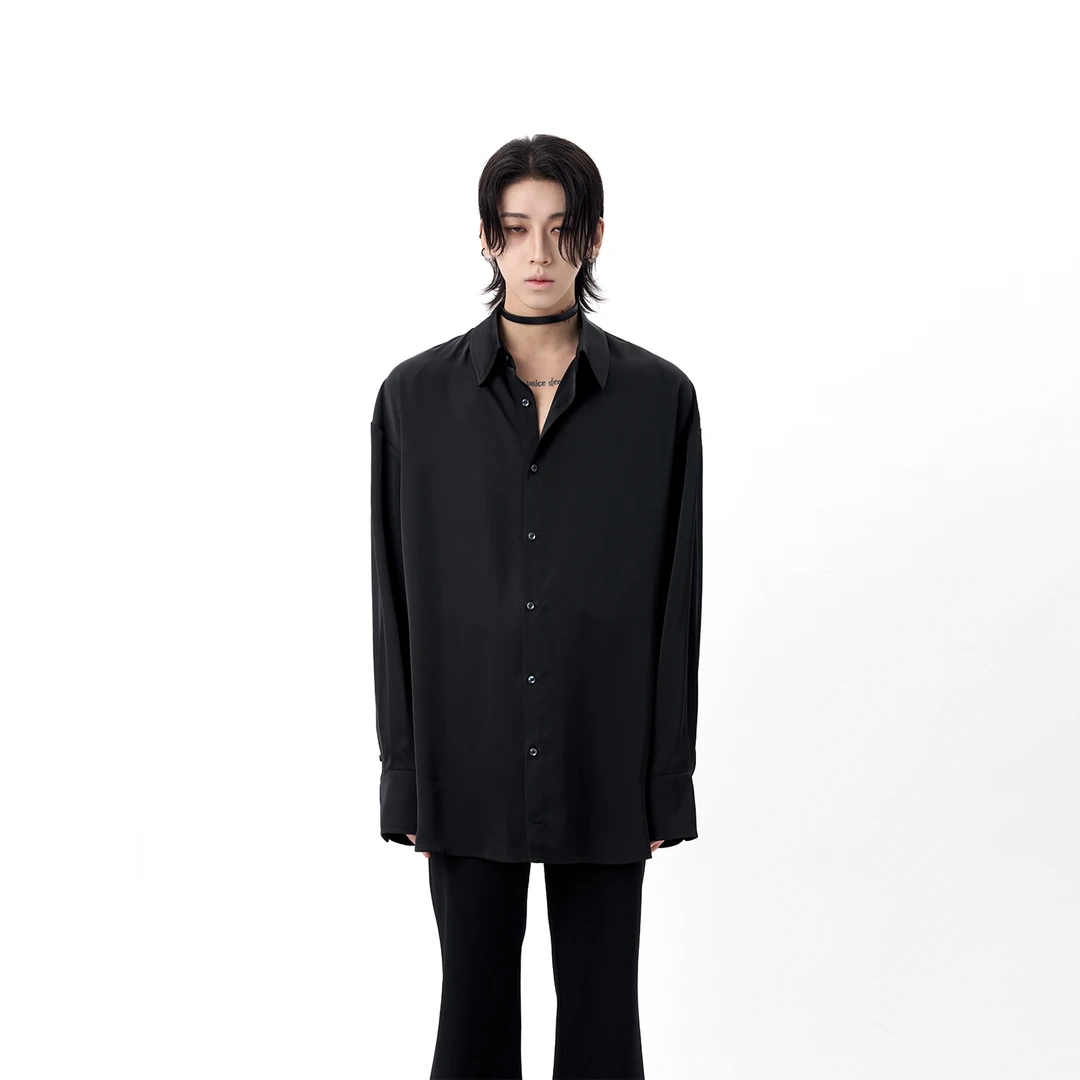 HARH“玄夜流缎”原创冰丝凉感轻奢缎面衬衫老钱风垂坠感长袖衬衣