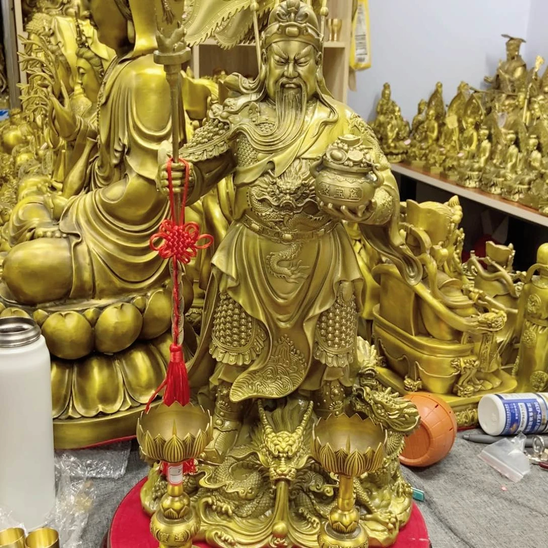 【闪购商品】何****扇铜关公到头48厘米龙凤烛台