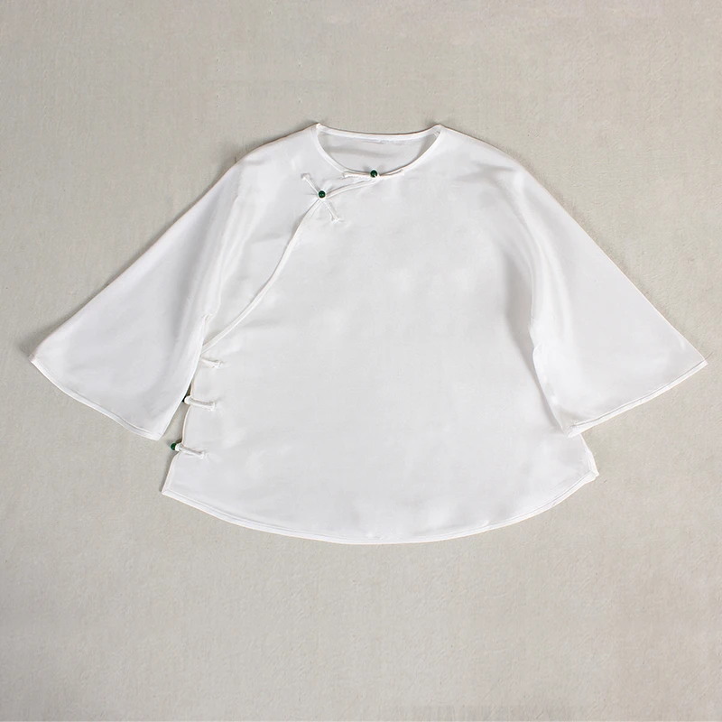 【白茶】复古新中式纯手工桑蚕丝中国风斜襟女士古风上衣