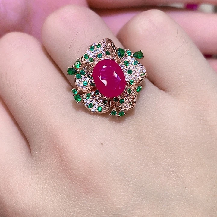 红宝石戒指银S925镶嵌