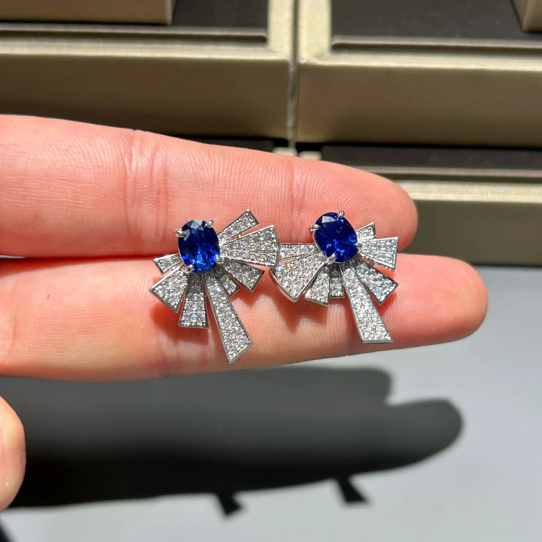 925银耳饰 意朵珠宝-高定珠宝精工切割豪华镶嵌y053-皇家蓝耳饰