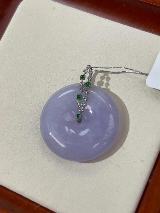 天然缅甸a货翡翠18k金扣头紫平安扣