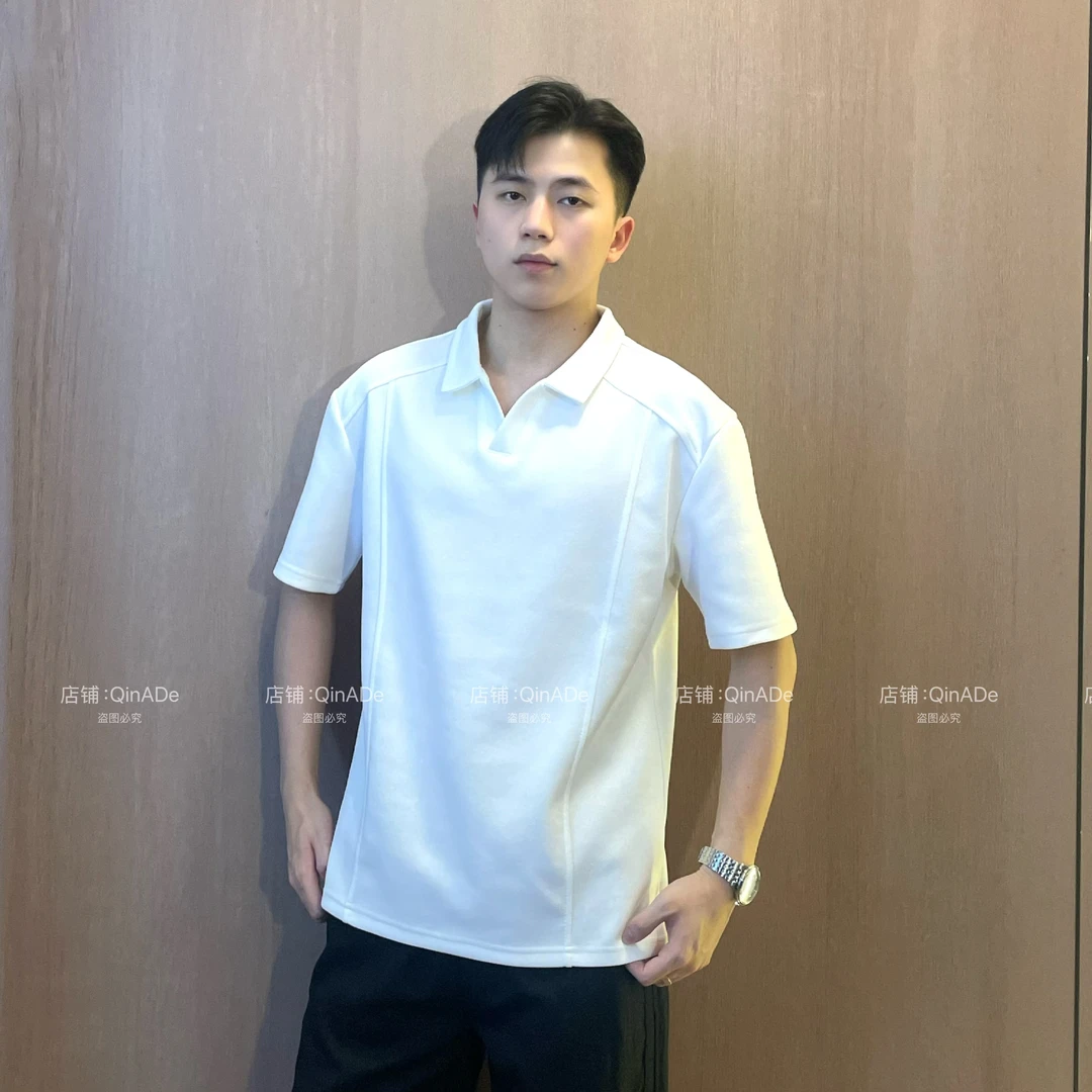 QinADe美式极简解构翻领短袖POLO衫高级夏季设计感拼接男士休闲