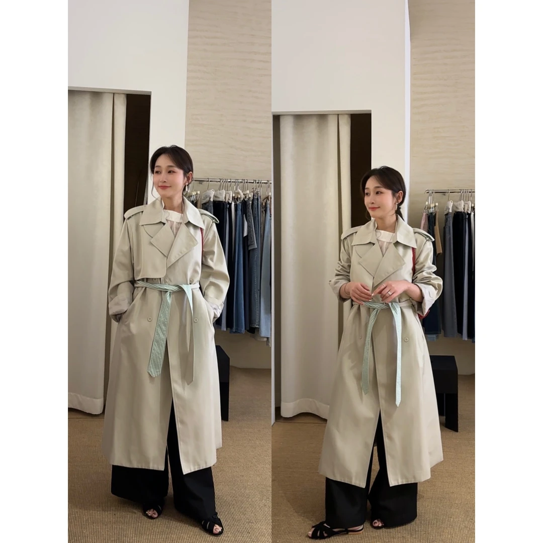 【NO退NO换】J-77801#三姐妹#超韩的拼格子长款风衣外套（福