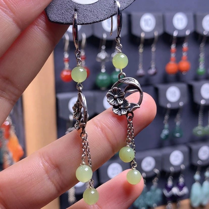 【闪购商品】和田玉耳饰银S925镶嵌