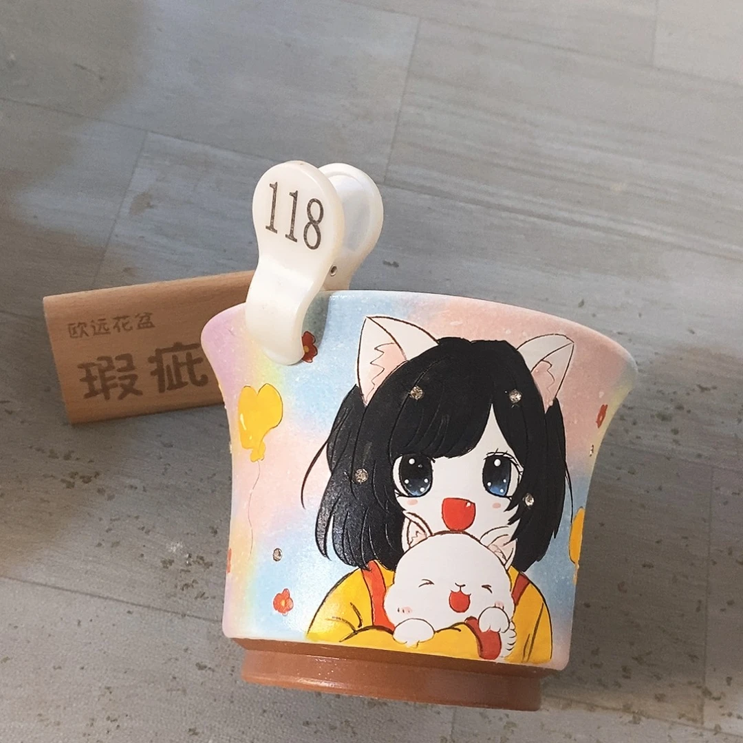紫砂花盆红陶手绘花盆