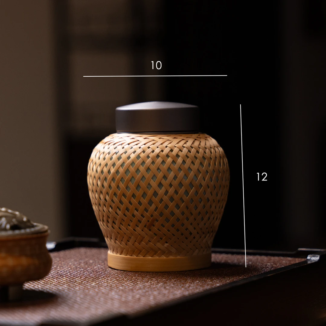 【云华】竹编陶瓷茶叶罐喝茶道具收纳罐储存罐