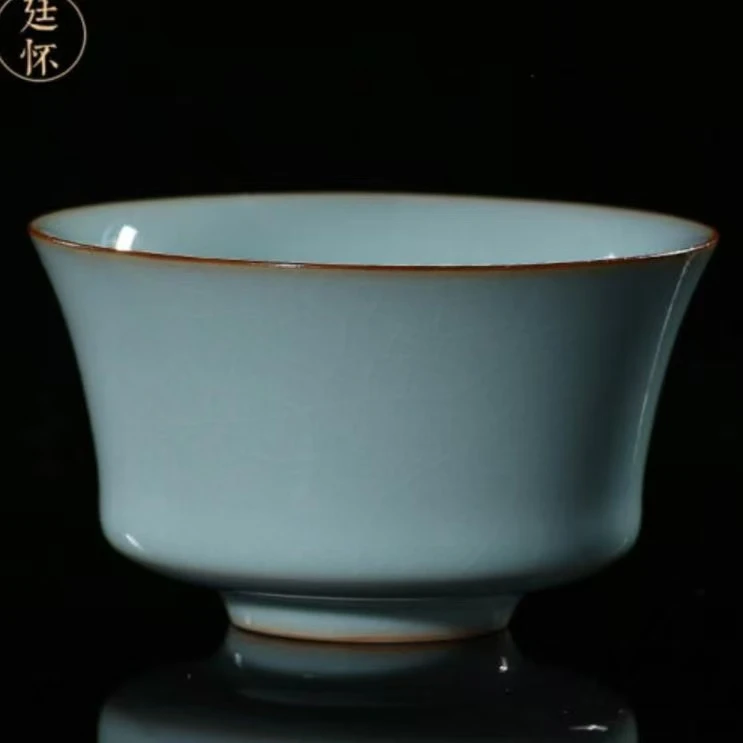 李廷怀纯手工亲签款天青色马蹄杯正宗汝窑主人杯