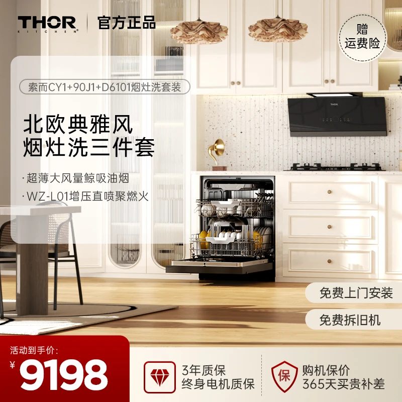 索而 D6101洗碗机抽油烟机猛火双灶家用17套独嵌侧吸大吸力三件套