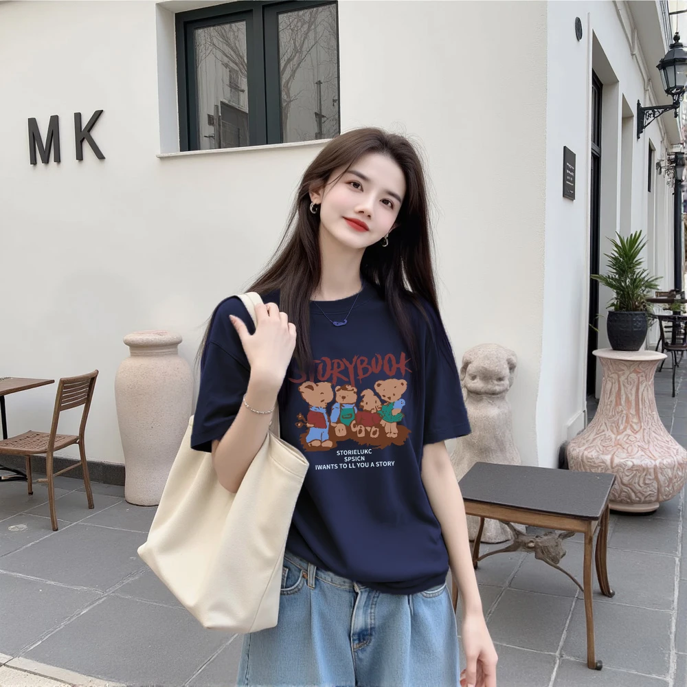 【熊熊家族】卡通印花短袖夏宽松显瘦短袖T恤圆领百搭半袖上衣纯棉