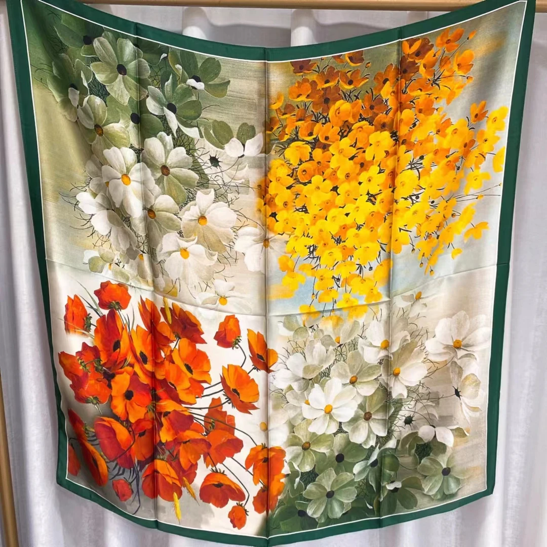 【大方巾】100桑蚕丝双面印花大方巾 90cm x 90cm(有瑕疵）