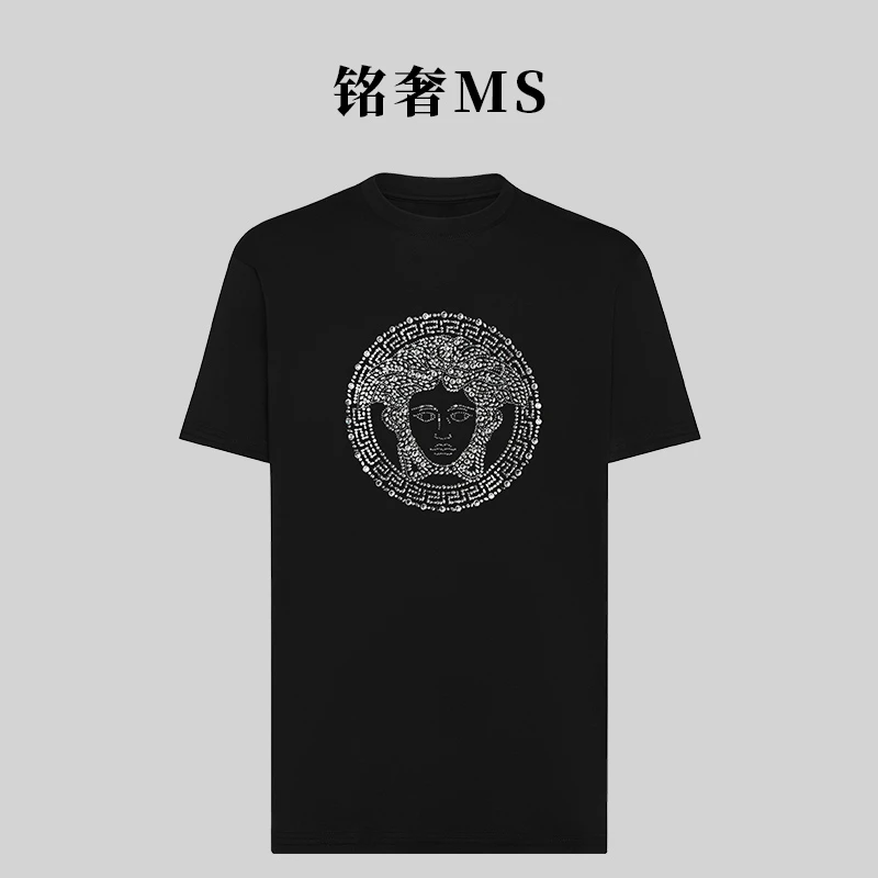 MS【214】夏季男士长绒棉短袖T恤重工烫钻时尚休闲男款上衣