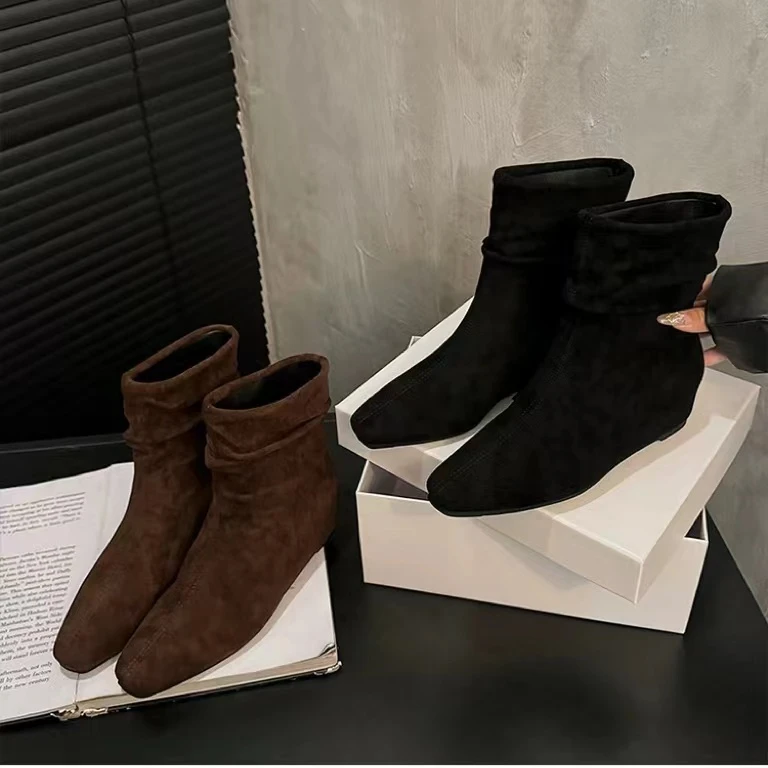 秋冬新款韩版通勤瘦瘦简约粗跟裸靴短靴N828-1(不加绒)