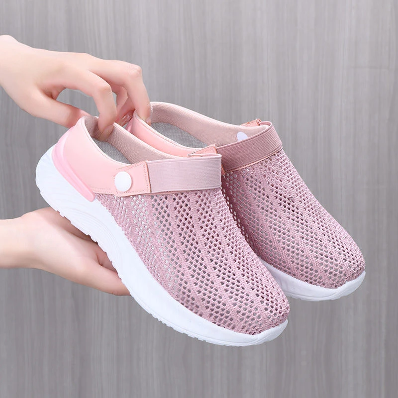 夏季透气防滑洞洞鞋女软底轻便厚底网面拖鞋女时尚镂空平底网鞋女