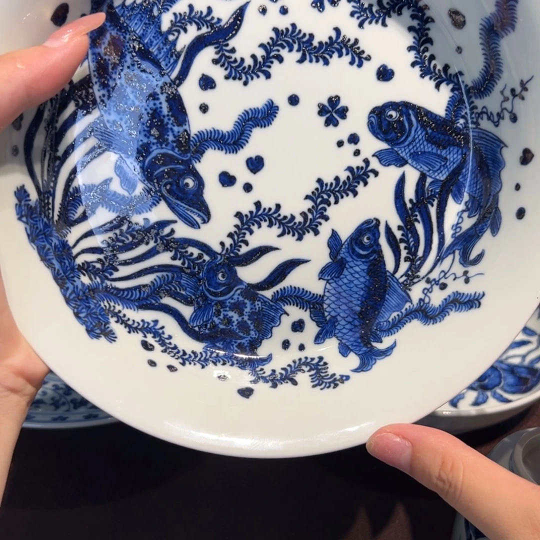 青花雯华堂手绘壶承