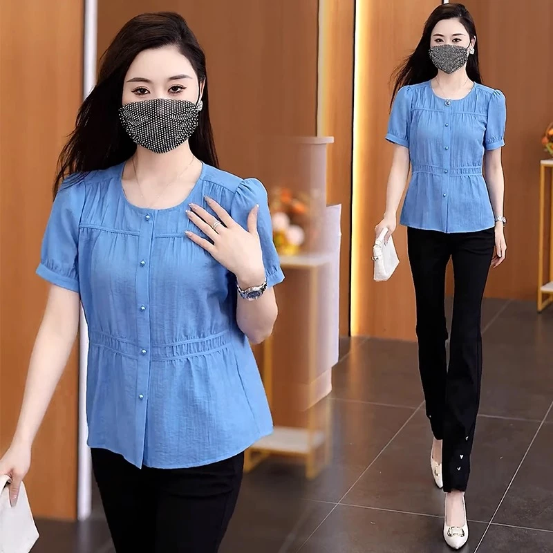 时尚短袖衬衫女2025夏季新款气质减龄宽松遮肉显瘦小个子衬衣上衣