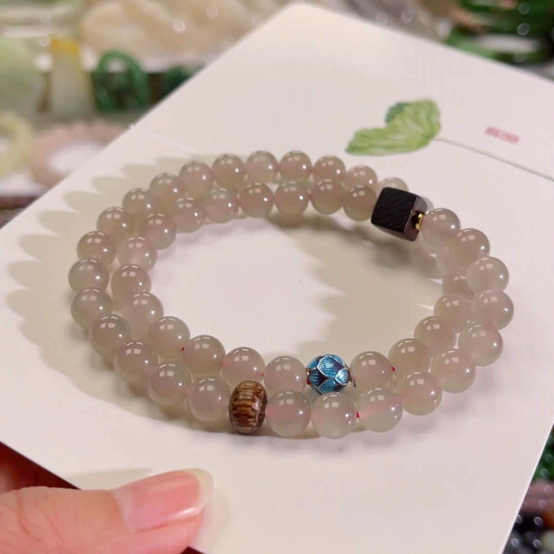 和田玉手串未镶嵌冰雪花卡8