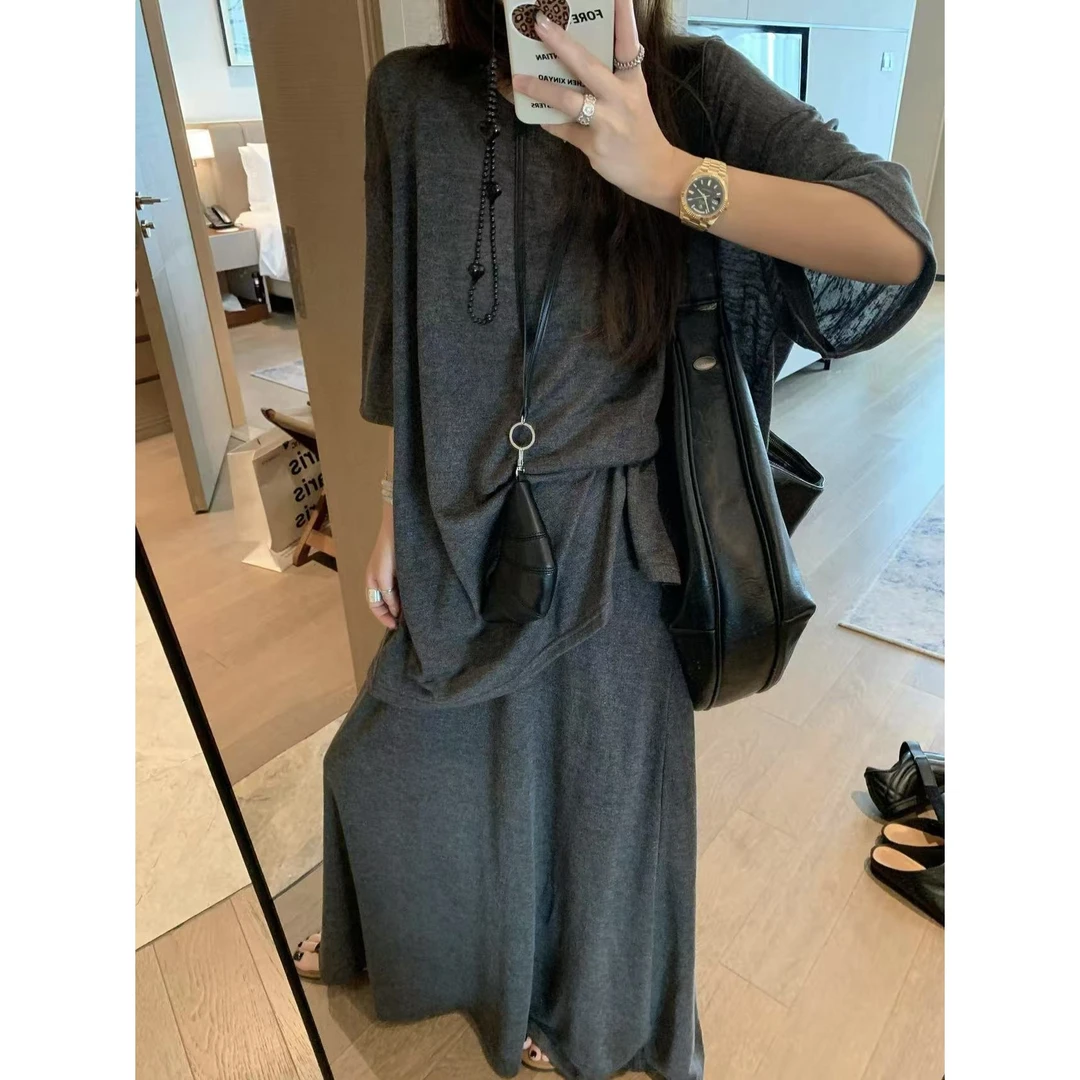 SP 超好穿亚麻套装女t恤半身裙两件套女夏季宽松慵懒垂感套装