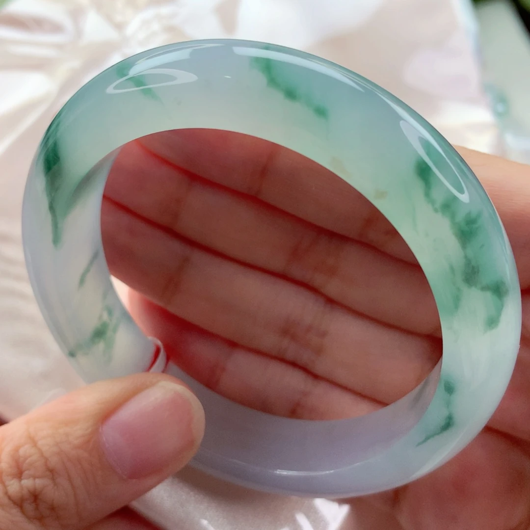 未镶嵌手镯翡翠冰胶蓝绿花 优雅知性 喵喵