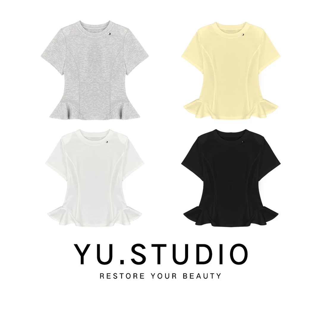 方和屿.明线装饰软糯风圆领森系短袖T恤修身半袖女士58