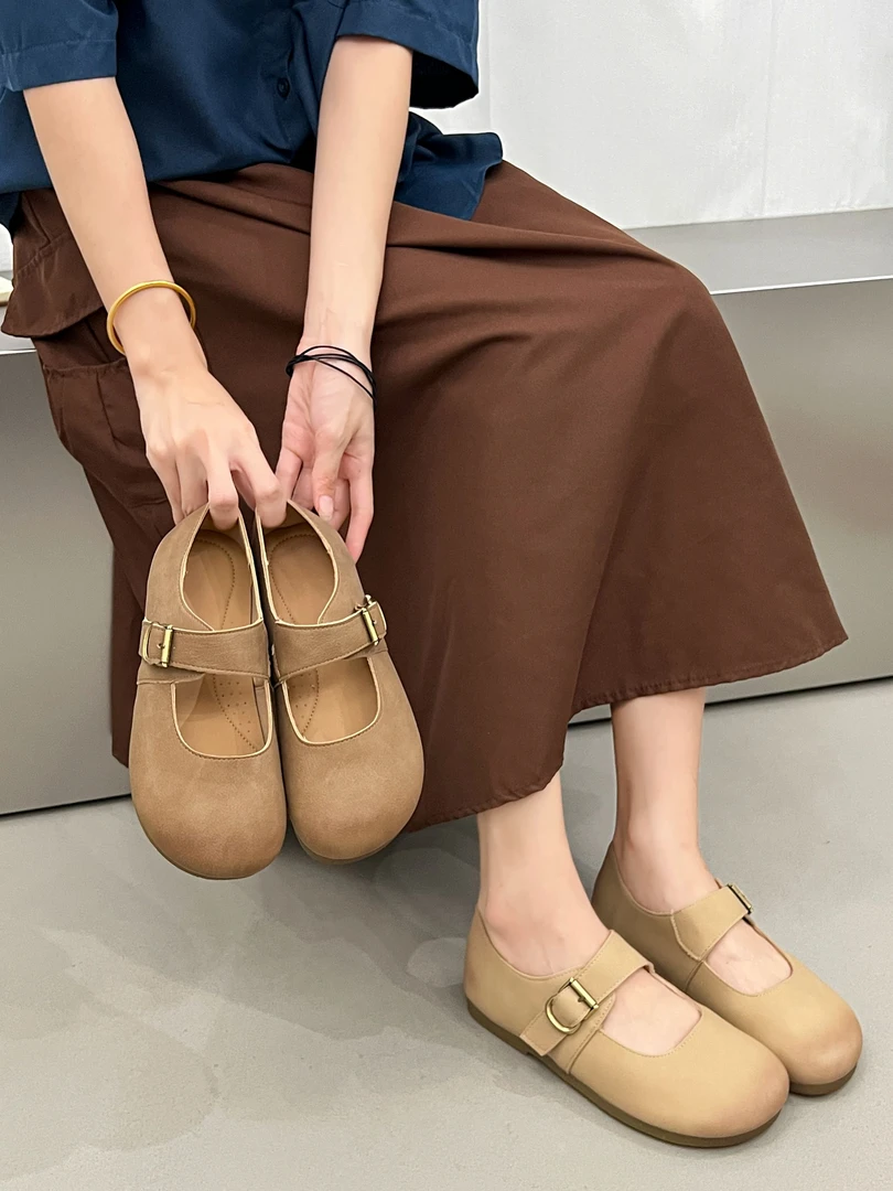 818-05大码女鞋勃肯单鞋浅口2025夏季新款玛丽珍女鞋复古软底软皮