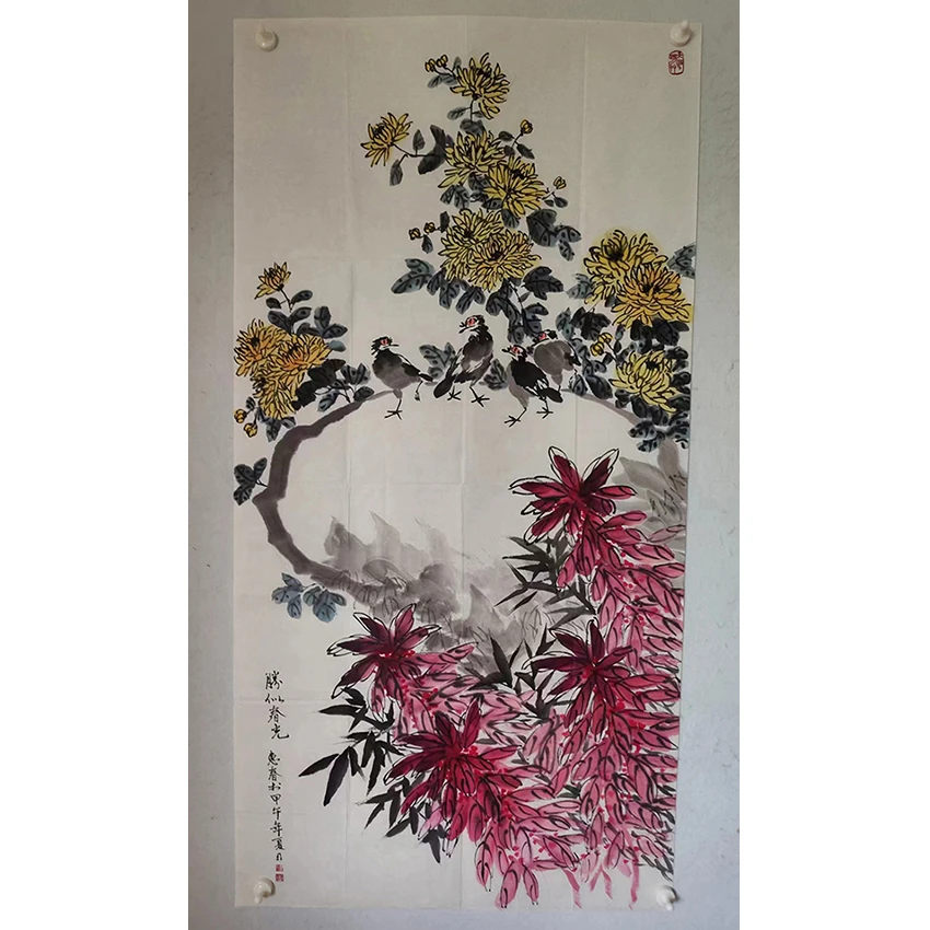 3349  纯手绘老字画《胜似春光》中堂  尺寸 137×68