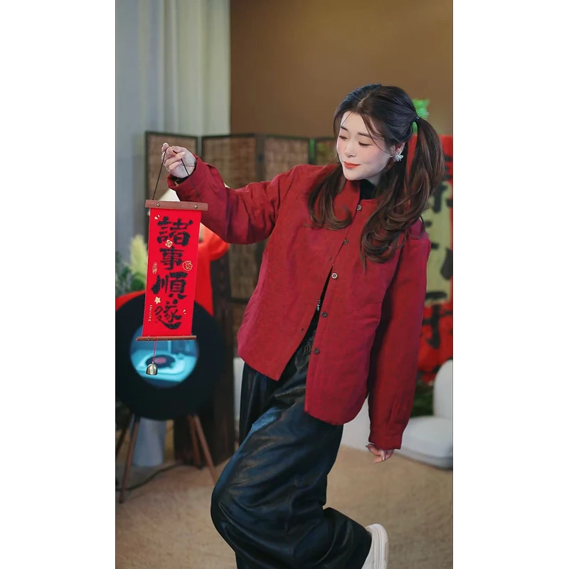杯子家《红龟衬衫蚕丝棉衣外套》桑蚕丝香云纱龟裂纹新年保暖新中式