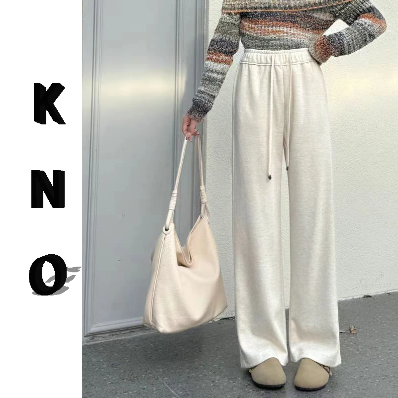 【KNO】早春新款双色纯色半椭圆金属扣百搭裤子