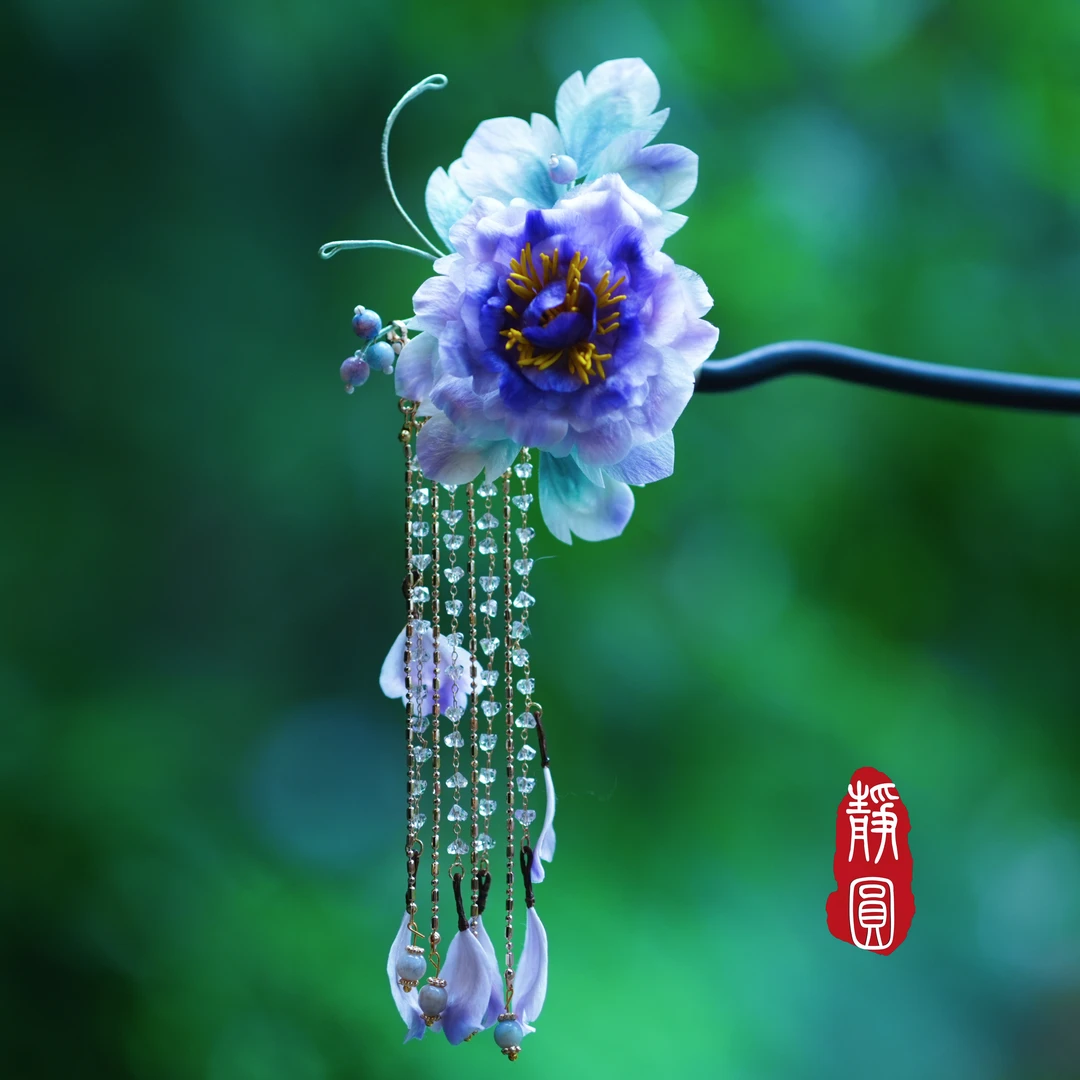 【伊洛】牡丹  纯手工国风紫色发钗