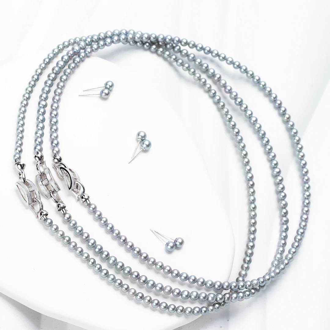 【蓝血贵族】天然淡水真多麻色珍珠项链套装送耳钉（多样性发货发一）