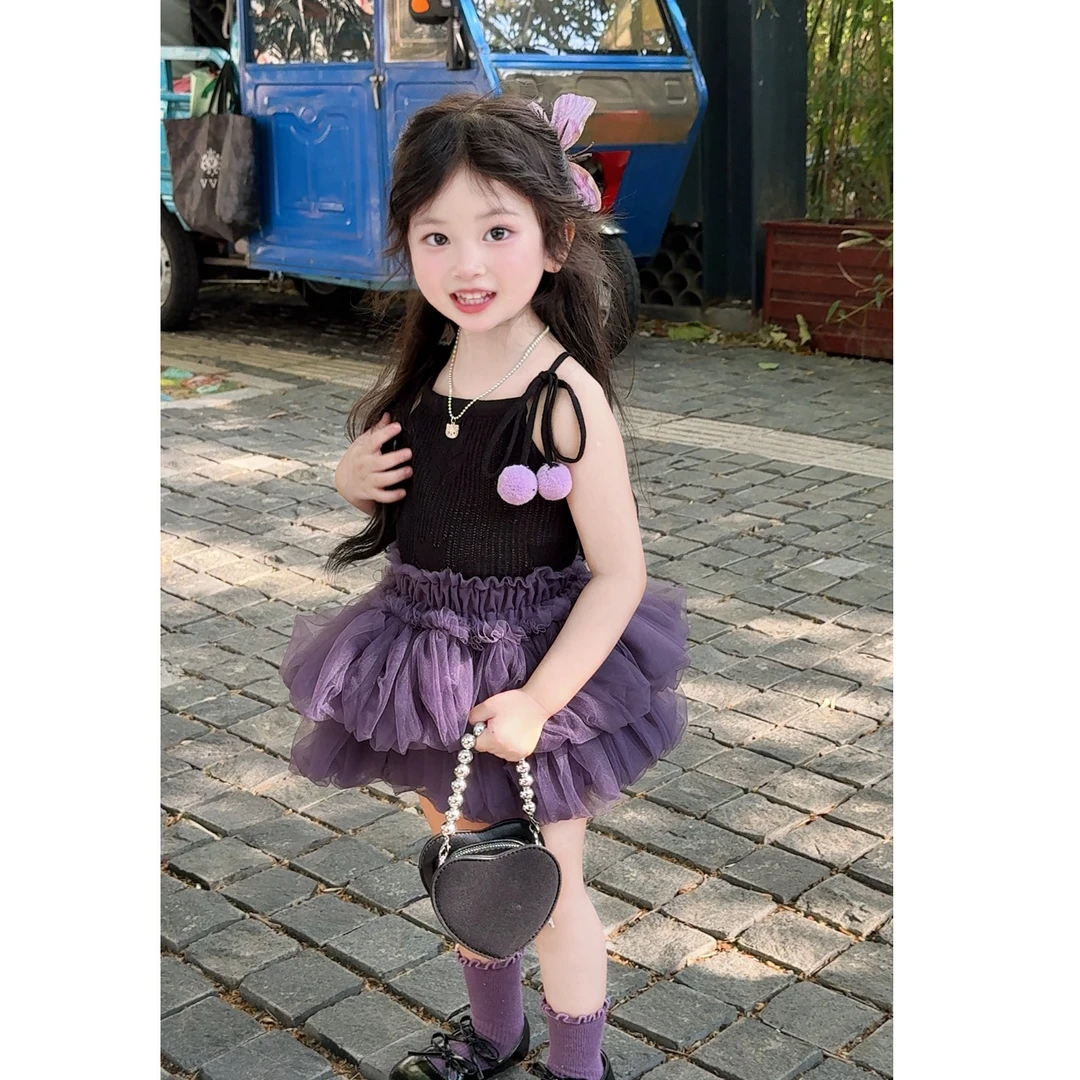NANI女童夏季花苞半裙2025新款儿童洋气吊带背心网纱半裙两件套