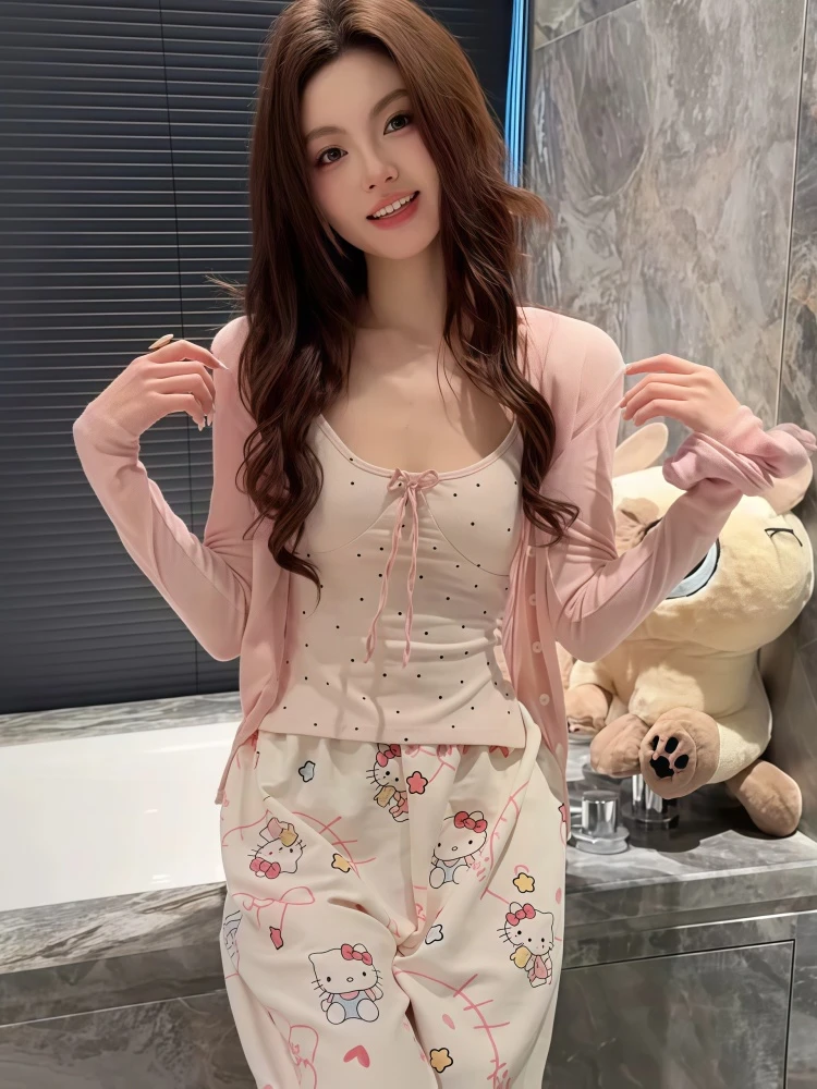 漫漫星河带胸垫少女纯欲风蝴蝶结睡衣女夏季吊带长裤可外穿家居服