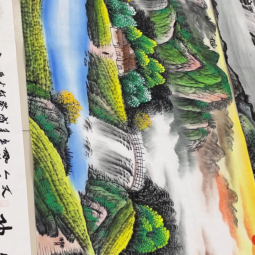 国画纯手绘的山水花鸟