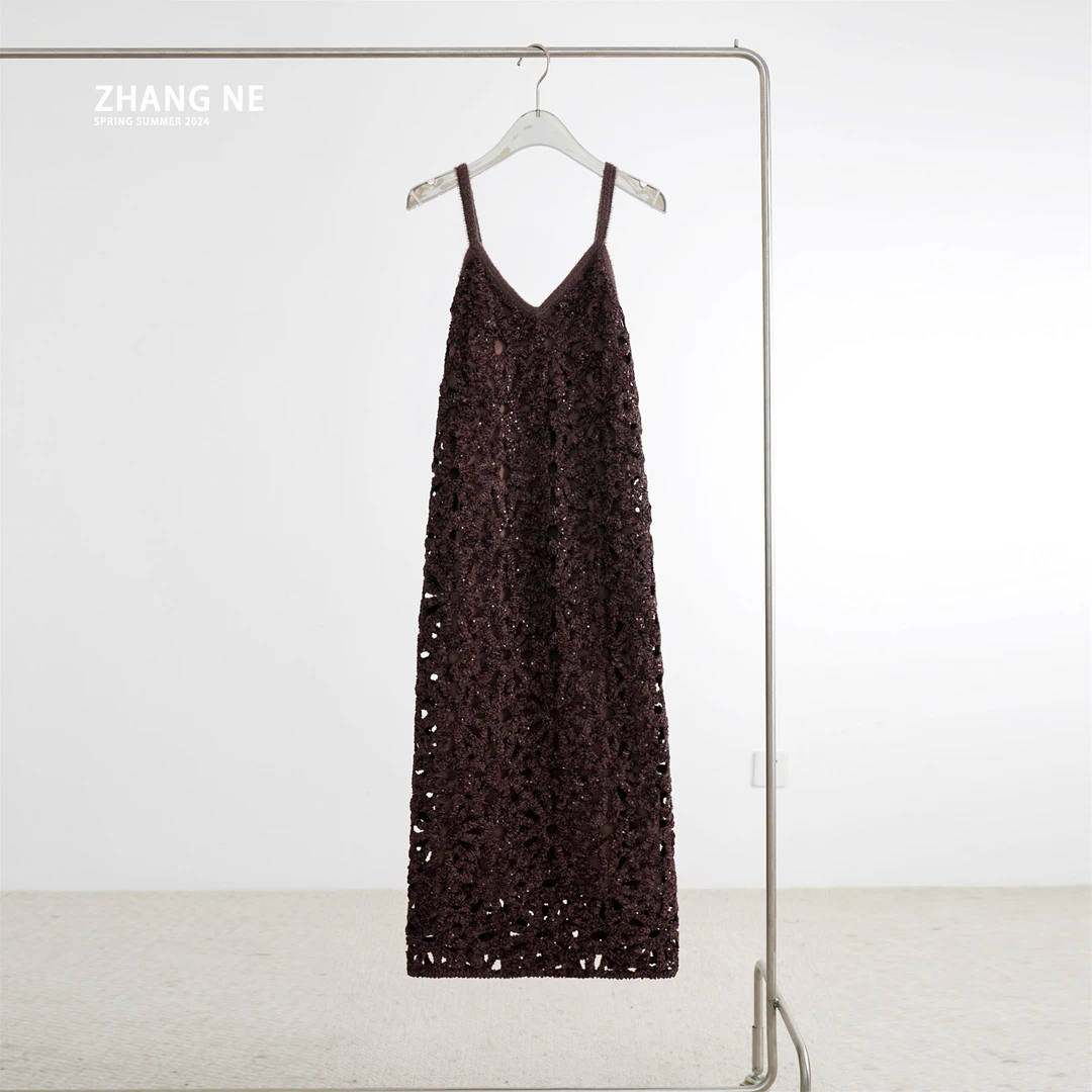 【ZHANGNE】新款气质复古森系叠穿镂空A字连衣裙-24072012045