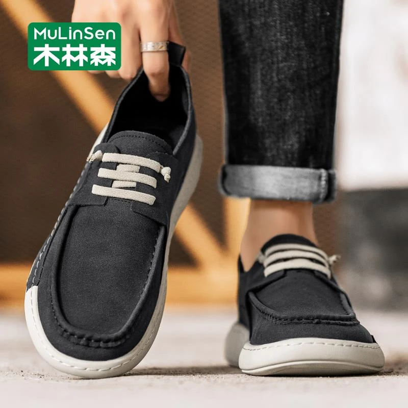 木林森男鞋秋冬新款一脚蹬英伦风休闲鞋皮鞋软底驾车鞋男士豆豆鞋