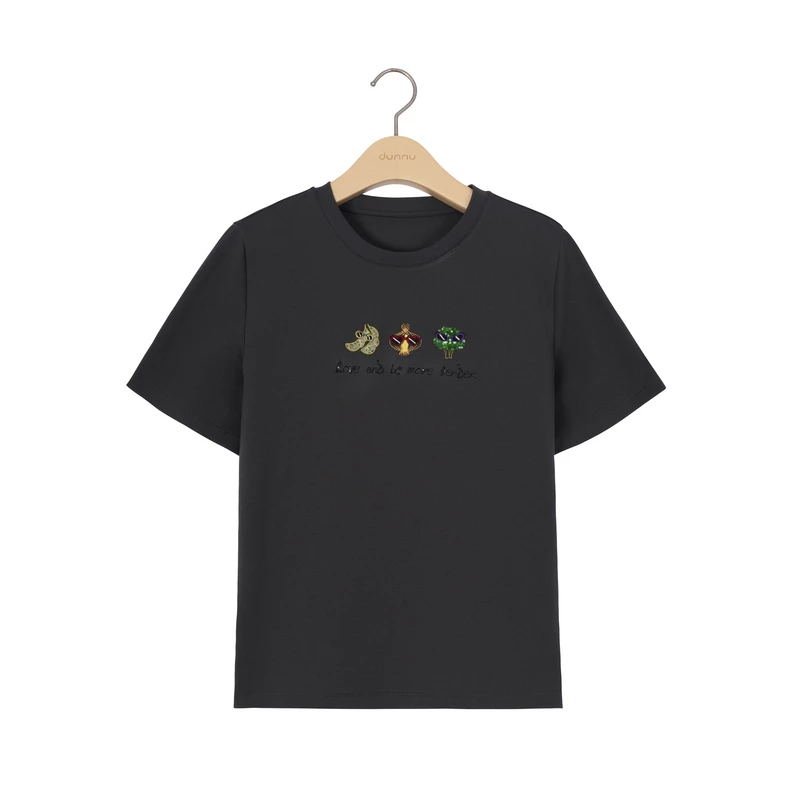 dunnu敦奴2025年夏季新款宽松休闲上衣圆领短袖T恤女FU230825
